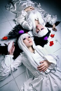 Rating: Safe Score: 0 Tags: 2girls dress feathers flower frills lips long_hair multiple_girls nail_polish purple_nails solo suigintou tile_floor tiles white_dress white_hair User: admin