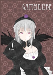 Rating: Safe Score: 0 Tags: 1girl black_wings breasts dress frills hairband image long_hair long_sleeves looking_at_viewer pink_eyes silver_hair smile solo suigintou upper_body wings User: admin