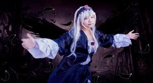 Rating: Safe Score: 0 Tags: 1girl dress flower hair_flower hairband long_hair long_sleeves outstretched_arms rose solo suigintou User: admin