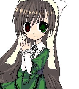 Rating: Safe Score: 0 Tags: 1girl bangs black_ribbon brown_hair dress frills green_dress green_eyes heterochromia image long_hair long_sleeves looking_at_viewer red_eyes ribbon simple_background solo suiseiseki very_long_hair white_background User: admin