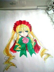 Rating: Safe Score: 0 Tags: 1girl blonde_hair blue_eyes bonnet bow bowtie cup dress flower image long_hair long_sleeves looking_at_viewer photo pink_rose rose shinku solo teacup traditional_media twintails User: admin