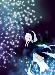 Rating: Safe Score: 0 Tags: 1girl dress feathers frills hairband image long_sleeves looking_at_viewer petals red_eyes solo standing suigintou white_hair wings User: admin