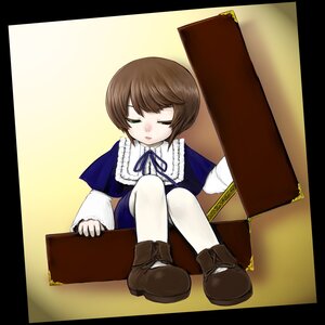 Rating: Safe Score: 0 Tags: black_border box brown_footwear brown_hair cardboard_box closed_eyes image in_box in_container letterboxed long_sleeves pillarboxed short_hair sitting solo souseiseki suitcase white_legwear User: admin