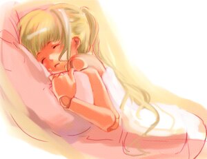 Rating: Safe Score: 0 Tags: 1girl bangs bed blonde_hair closed_eyes image long_hair long_sleeves lying on_stomach pillow pillow_hug shinku simple_background sleeping solo under_covers User: admin