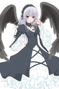 Rating: Safe Score: 0 Tags: 1girl black_dress black_wings blush detached_collar dress feathered_wings frilled_sleeves frills gothic_lolita hairband image juliet_sleeves lolita_fashion lolita_hairband long_hair long_sleeves looking_at_viewer purple_eyes ribbon silver_hair simple_background solo suigintou white_background wings User: admin