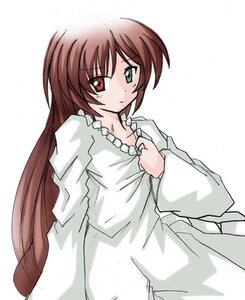 Rating: Safe Score: 0 Tags: 1girl blush brown_hair collarbone dress frills green_eyes heterochromia image long_hair long_sleeves looking_at_viewer red_eyes simple_background solo souseiseki suiseiseki very_long_hair white_background User: admin