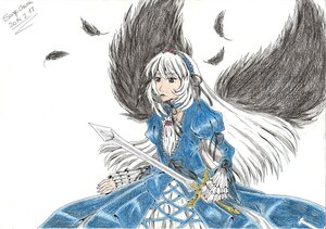 Rating: Safe Score: 0 Tags: 1girl bird black_wings blue_dress dated dress feathered_wings feathers frills hairband image juliet_sleeves long_hair long_sleeves puffy_sleeves ribbon rose signature solo suigintou traditional_media weapon white_background white_hair wings User: admin