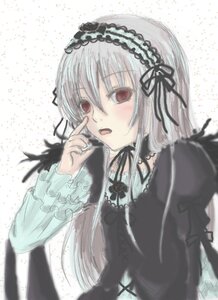 Rating: Safe Score: 0 Tags: 1girl auto_tagged bangs black_dress black_ribbon blush dress flower frills hairband image juliet_sleeves long_hair long_sleeves looking_at_viewer open_mouth red_eyes ribbon silver_hair solo suigintou upper_body white_background wings User: admin