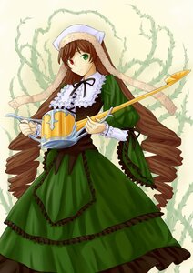 Rating: Safe Score: 0 Tags: 1girl brown_hair dress drill_hair frills green_dress green_eyes hat head_scarf heterochromia image long_hair long_sleeves looking_at_viewer red_eyes solo standing suiseiseki twin_drills very_long_hair watering_can User: admin