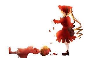 Rating: Safe Score: 0 Tags: 2girls blonde_hair bow dress frills hat hinaichigo image long_sleeves multiple_girls petals red_dress shinku solo striped striped_legwear twintails white_legwear User: admin