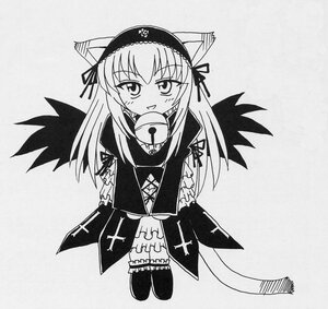 Rating: Safe Score: 0 Tags: 1girl animal_ears bell black_wings blush cat_ears cross greyscale hairband image long_hair long_sleeves looking_at_viewer monochrome solo striped suigintou thighhighs underwear wings User: admin