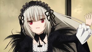 Rating: Safe Score: 3 Tags: 1girl bangs black_dress black_ribbon detached_collar dress eyebrows_visible_through_hair hairband image juliet_sleeves lolita_fashion long_hair long_sleeves looking_at_viewer red_eyes ribbon silver_hair solo suigintou User: admin