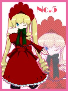 Rating: Safe Score: 0 Tags: 1girl blonde_hair blue_eyes bonnet bow bowtie dress full_body green_bow image long_hair long_sleeves looking_at_viewer one_eye_closed red_dress shinku solo standing twintails very_long_hair User: admin