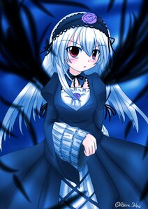 Rating: Safe Score: 0 Tags: 1girl black_dress black_wings blurry blurry_background blurry_foreground blush depth_of_field dress flower frills hairband image juliet_sleeves lolita_hairband long_hair long_sleeves looking_at_viewer red_eyes ribbon rose silver_hair solo suigintou wings User: admin
