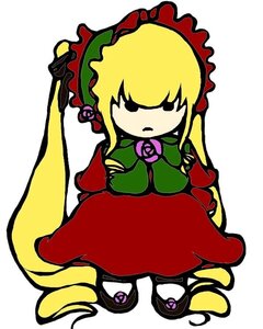 Rating: Safe Score: 0 Tags: 1girl blonde_hair bonnet chibi dress flower full_body image long_hair long_sleeves red_dress rose shinku simple_background solo very_long_hair white_background User: admin