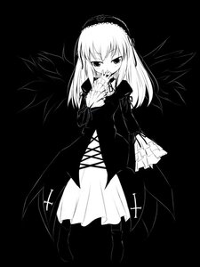 Rating: Safe Score: 0 Tags: 1girl auto_tagged boots dress frills full_body greyscale hairband image kuro_(be_ok) long_hair long_sleeves looking_at_viewer monochrome rozen_maiden solo standing suigintou very_long_hair wings User: admin