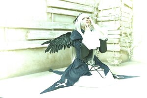 Rating: Safe Score: 0 Tags: 1girl angel_wings black_wings dress feathered_wings long_hair ribbon solo suigintou white_hair wings User: admin