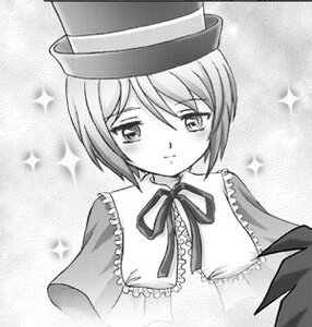 Rating: Safe Score: 0 Tags: 1girl blush closed_mouth eyebrows_visible_through_hair greyscale hat image looking_at_viewer monochrome neck_ribbon ribbon short_hair smile solo souseiseki sparkle sparkle_background User: admin