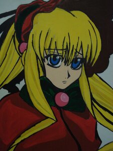 Rating: Safe Score: 0 Tags: 1girl bangs blonde_hair blue_eyes capelet hat image long_hair looking_at_viewer red_dress shinku sidelocks simple_background solo upper_body User: admin