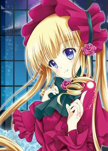 Rating: Safe Score: 0 Tags: 1girl blonde_hair blue_eyes blush bonnet bow capelet dress flower frills hat image long_hair long_sleeves looking_at_viewer night pink_flower pink_rose red_dress rose shinku sky smile solo star_(sky) starry_sky twintails very_long_hair window User: admin