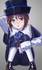 Rating: Safe Score: 0 Tags: 1girl blush boots brown_hair dress flower green_eyes hat heterochromia image long_sleeves looking_at_viewer pantyhose parted_lips red_eyes rose short_hair solo souseiseki top_hat User: admin