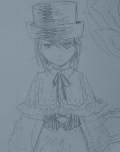 Rating: Safe Score: 0 Tags: 1girl auto_tagged blue_theme capelet expressionless hat image long_sleeves monochrome ribbon short_hair solo souseiseki traditional_media User: admin
