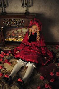 Rating: Safe Score: 0 Tags: 1girl blonde_hair dress flower long_hair long_sleeves pantyhose red_dress red_flower red_rose rose shinku sitting solo white_legwear User: admin