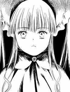 Rating: Safe Score: 0 Tags: 1girl :t bangs blush bonnet choker closed_mouth eyebrows_visible_through_hair frown greyscale hairband image long_hair looking_at_viewer monochrome pout shinku sidelocks solo upper_body User: admin