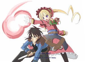 Rating: Safe Score: 0 Tags: 1boy 1girl belt black_hair blonde_hair bonnet dress heart image long_hair long_sleeves pants shinku solo striped weapon User: admin