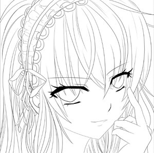 Rating: Safe Score: 0 Tags: 1girl blush eyebrows_visible_through_hair face greyscale hair_ribbon image lineart monochrome portrait ribbon simple_background smile solo suigintou white_background User: admin