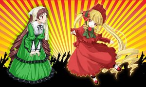 Rating: Safe Score: 0 Tags: 2girls blonde_hair blue_eyes bonnet bow brown_hair dress drill_hair frills green_dress hat image long_hair long_sleeves looking_at_viewer multiple_girls pair red_dress red_eyes shinku suiseiseki twin_drills twintails very_long_hair User: admin