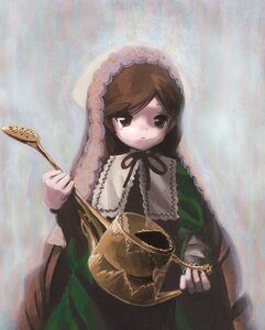 Rating: Safe Score: 0 Tags: 1girl black_ribbon brown_hair dress frills green_dress heterochromia holding image long_hair long_sleeves looking_at_viewer red_eyes solo suiseiseki very_long_hair watering_can User: admin