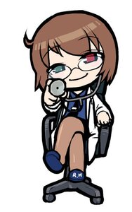 Rating: Safe Score: 0 Tags: 1girl auto_tagged brown_hair chibi crossed_legs full_body glasses image long_sleeves short_hair simple_background sitting smile solo souseiseki white_background User: admin