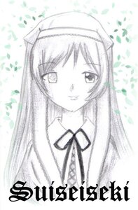 Rating: Safe Score: 0 Tags: 1girl image long_hair looking_at_viewer monochrome ribbon smile solo suiseiseki upper_body User: admin