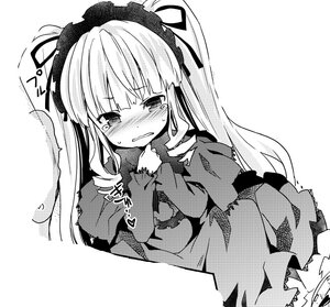 Rating: Safe Score: 0 Tags: 1girl blush dress greyscale hair_ribbon hairband image long_hair long_sleeves monochrome ribbon shinku solo tears twintails wavy_mouth User: admin