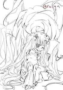 Rating: Safe Score: 0 Tags: 1girl absurdly_long_hair bangs closed_mouth dress greyscale hair_ornament image kirakishou long_hair long_sleeves looking_at_viewer monochrome sitting sketch solo very_long_hair white_background User: admin