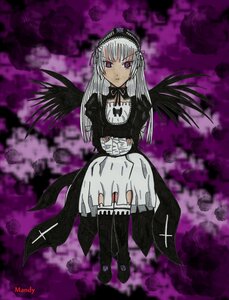 Rating: Safe Score: 0 Tags: 1girl black_wings boots detached_collar dress expressionless flower frills full_body hairband image lolita_hairband long_hair long_sleeves looking_at_viewer silver_hair solo standing suigintou wings User: admin