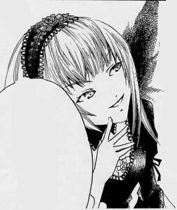 Rating: Safe Score: 0 Tags: 1girl greyscale image looking_at_viewer mole monochrome smile solo suigintou User: admin