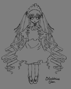 Rating: Safe Score: 0 Tags: 1girl dress full_body greyscale image long_hair long_sleeves looking_at_viewer monochrome shinku simple_background solo standing very_long_hair white_background User: admin