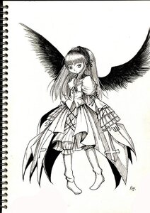 Rating: Safe Score: 0 Tags: 1girl akemi_homura black_wings boots bow dress feathered_wings full_body gloves greyscale hairband image long_hair looking_at_viewer magical_girl monochrome simple_background solo standing suigintou weapon wings User: admin