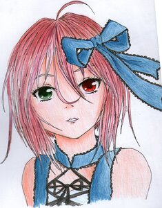 Rating: Safe Score: 0 Tags: 1girl auto_tagged blue_bow blue_neckwear blue_ribbon bow green_eyes hair_bow heterochromia image lips looking_at_viewer marker_(medium) pink_hair portrait red_eyes ribbon short_hair simple_background solo souseiseki traditional_media User: admin
