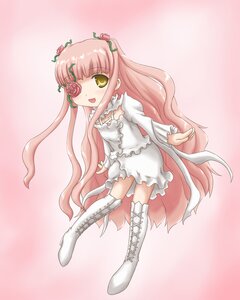 Rating: Safe Score: 0 Tags: 1girl :d bangs blush boots cross-laced_footwear dress eyepatch flower frills full_body image kirakishou knee_boots long_hair long_sleeves open_mouth pink_background pink_hair rose smile solo standing striped very_long_hair white_dress white_footwear yellow_eyes User: admin