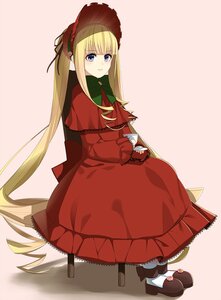 Rating: Safe Score: 0 Tags: 1girl blonde_hair blue_eyes bonnet bow capelet dress full_body image long_hair long_sleeves looking_at_viewer red_dress shinku sidelocks solo twintails very_long_hair User: admin