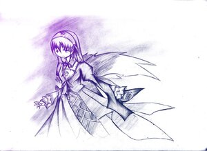 Rating: Safe Score: 0 Tags: 1girl dress hairband image long_hair long_sleeves looking_at_viewer monochrome solo standing suigintou User: admin