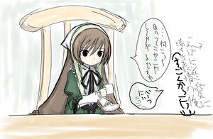 Rating: Safe Score: 0 Tags: 1girl black_ribbon brown_eyes brown_hair cup dress green_dress hairband holding image long_hair long_sleeves ribbon sitting solo suiseiseki table User: admin