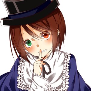 Rating: Safe Score: 0 Tags: 1girl black_headwear blush brown_hair eyebrows_visible_through_hair finger_to_mouth frilled_shirt_collar frills green_eyes hat image long_sleeves looking_at_viewer otoko_no_ko short_hair solo souseiseki striped striped_background top_hat upper_body white_background User: admin