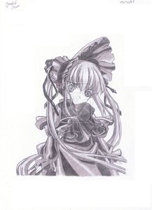 Rating: Safe Score: 0 Tags: 1girl dated dress frills image long_hair long_sleeves looking_at_viewer monochrome ribbon shinku signature simple_background solo striped striped_background traditional_media twintails vertical_stripes very_long_hair User: admin