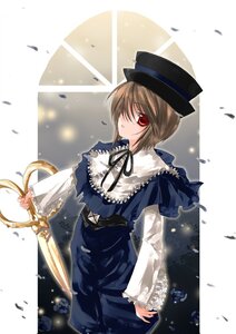 Rating: Safe Score: 0 Tags: 1girl blue_dress brown_hair capelet confetti dress frills hair_over_one_eye hat holding image kokono_coco long_sleeves looking_at_viewer rain red_eyes ribbon rozen_maiden scissors short_hair solo souseiseki standing umbrella User: admin