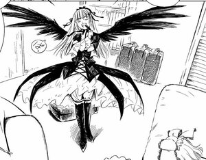 Rating: Safe Score: 0 Tags: 2girls boots comic dress elbow_gloves gloves greyscale image long_hair monochrome multiple_girls solo suigintou thighhighs wings User: admin