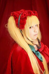 Rating: Safe Score: 0 Tags: 1girl blonde_hair bow lips long_hair looking_at_viewer realistic red_background red_dress shinku solo upper_body User: admin